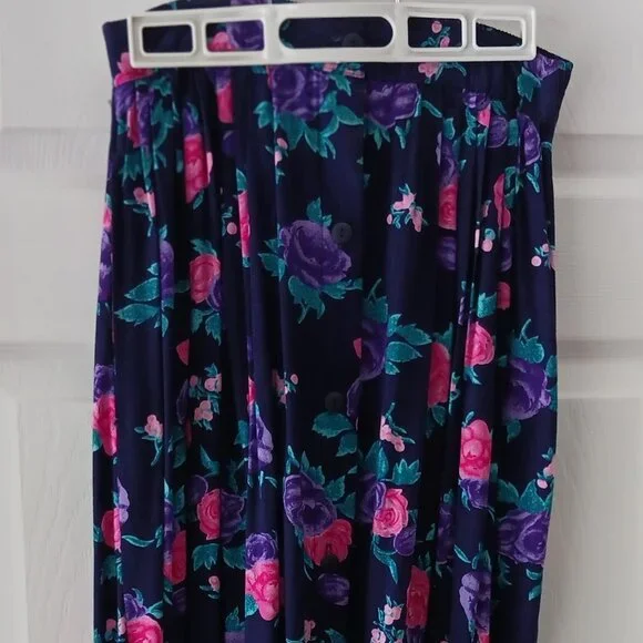 Jean Works Women's Long Summer Skirt Floral Design Size S/P Light Weight Blue - Picture 2 of 8